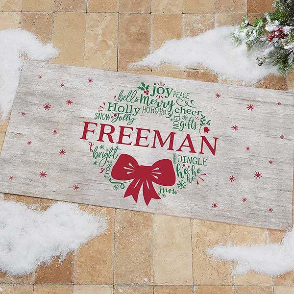 Merry Mistletoe Wreath Personalized Christmas Doormats - 24840