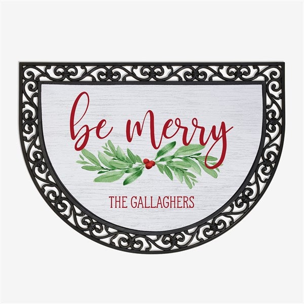 Watercolor Wreath Personalized Half Round Christmas Doormat - 24844