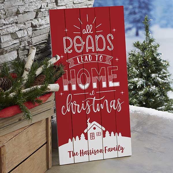 All Roads Lead Home Personalized Wooden Christmas Sign - 24852