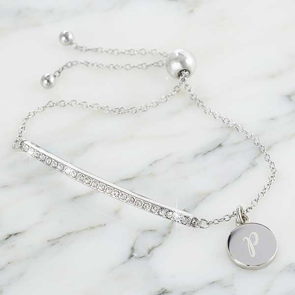 Rhinestone Bar Personalized Initial Bolo Bracelet - 24891