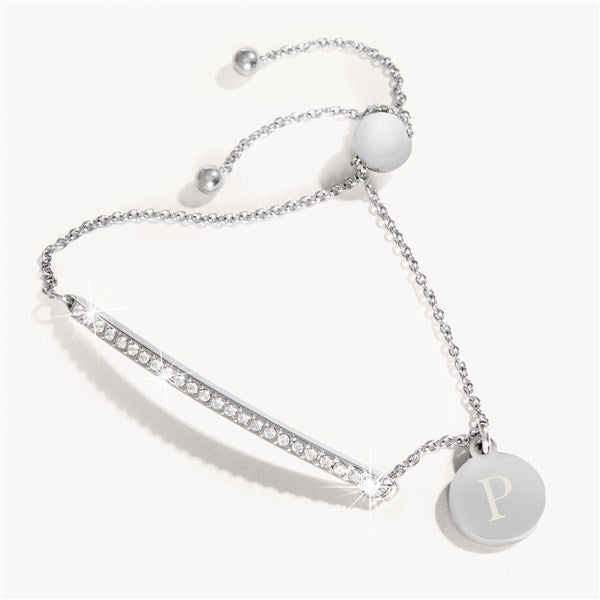 Rhinestone Bar Personalized Initial Bolo Bracelet - 24891