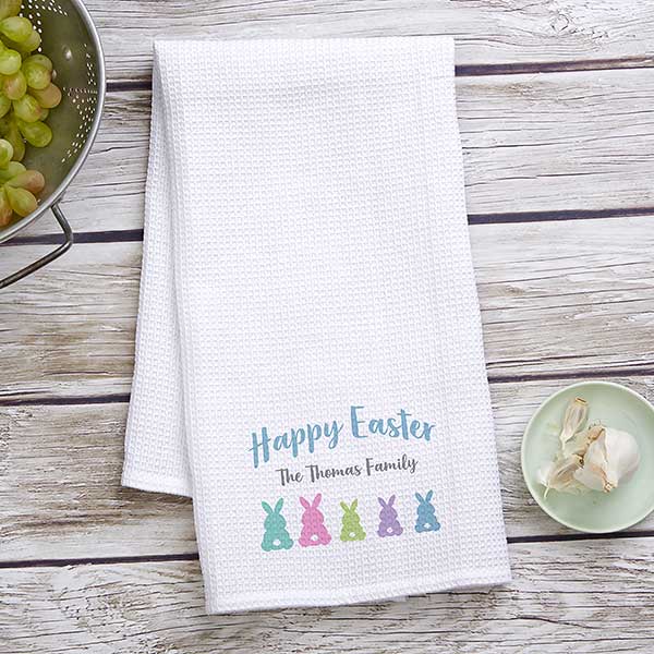 Personalized Easter Bunny Waffle Weave Kitchen Towels - 24973