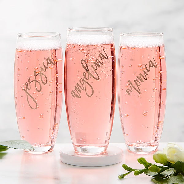 Personalized Stemless Champagne Flutes - Design: CUSTOM - Everything Etched