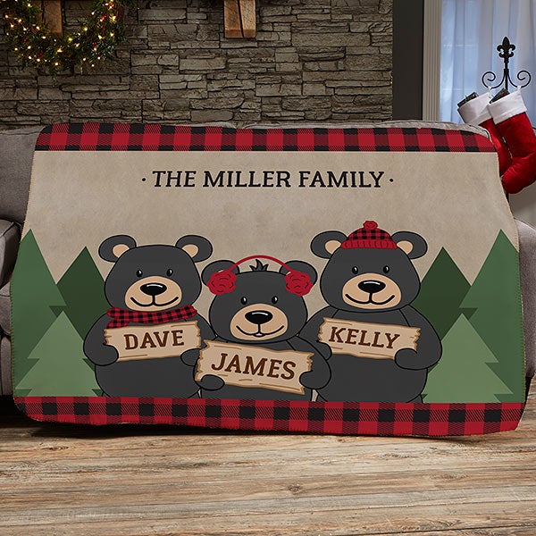 Personalized Christmas Blankets - Holiday Bear Family - 25017