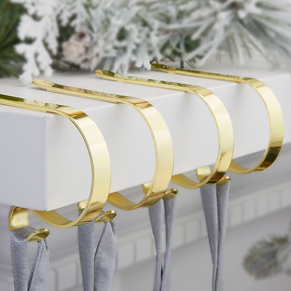 Brass Mantleclip Stocking Holder Set Of 4 Christmas Clearance