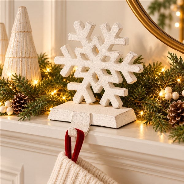 White Cast Iron Snowflake Stocking Holder - 25052