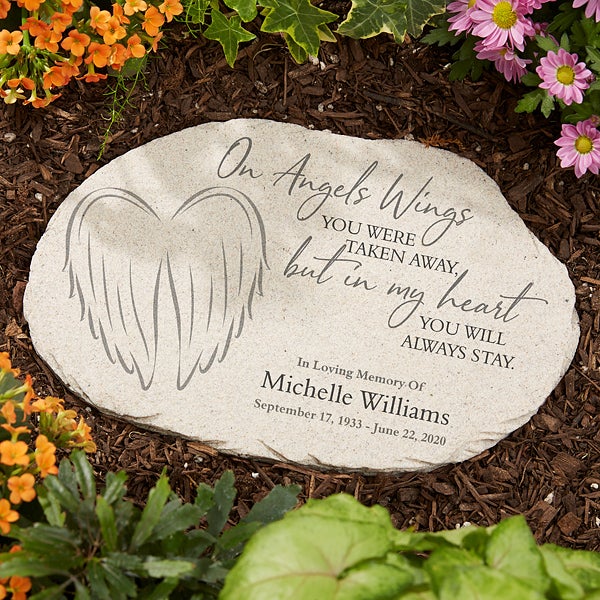 On Angels Wings Personalized Memorial Garden Stone