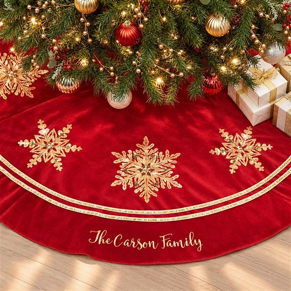 Glistening Snowflake Personalized Christmas Tree Skirt - 25087