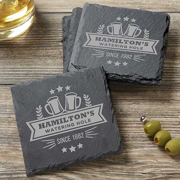 Watering Hole Engraved Slate Coasters - Set of 4 - 25094