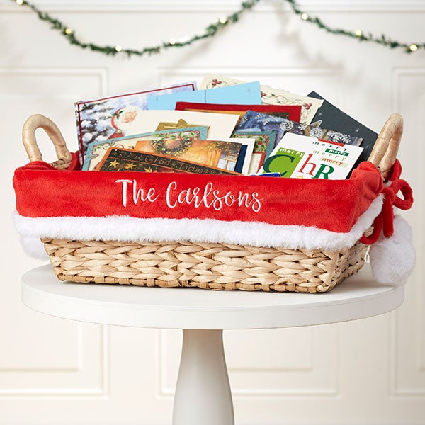 Santa Personalized Christmas Card Basket & Liner - 25103