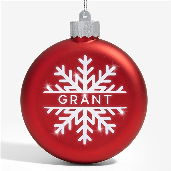 Snowflake Name Personalized LED Light Up Red Glass Ornament - 25147