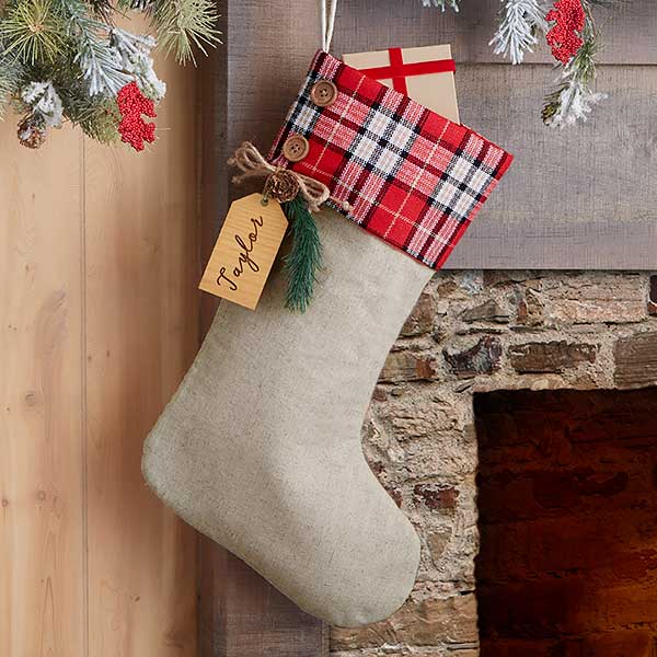 Plaid Evergreen Personalized Christmas Stockings - 25224