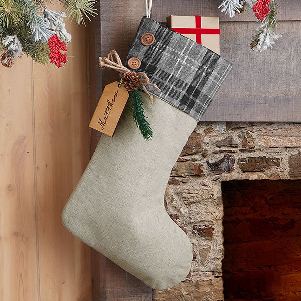 Plaid Evergreen Personalized Christmas Stockings - 25224