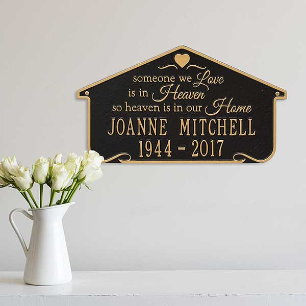 Heavenly Home Personalized Memorial Wall Plaque Black & Gold Sympathy