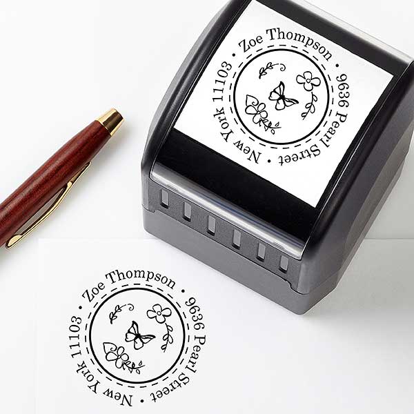 Flowers & Butterflies Personalized Self-Inking Address Stamp - 25267