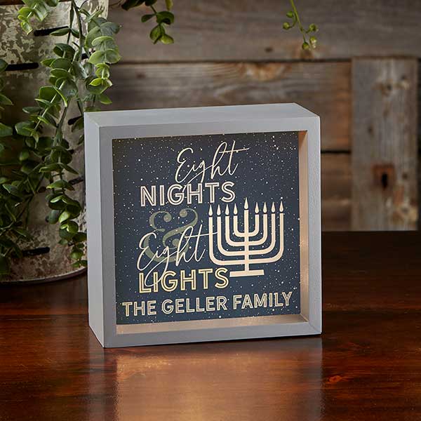 Eight Nights & Eight Lights Personalized Hanukkah LED Light Shadow Box - 25282