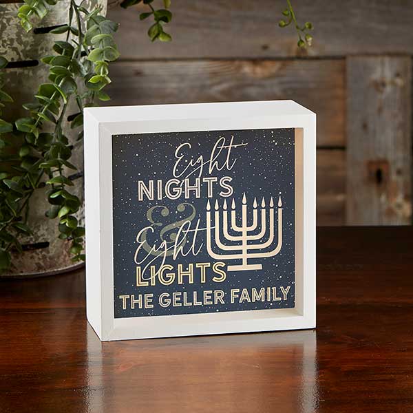 Eight Nights & Eight Lights Personalized Hanukkah LED Light Shadow Box - 25282