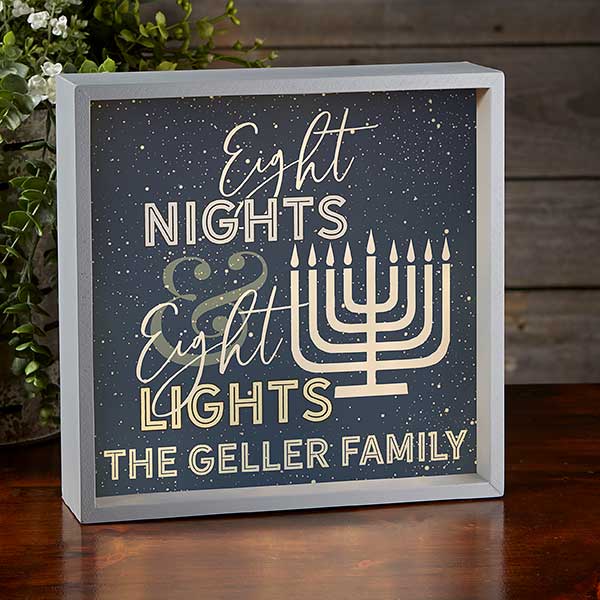 Eight Nights & Eight Lights Personalized Hanukkah LED Light Shadow Box - 25282