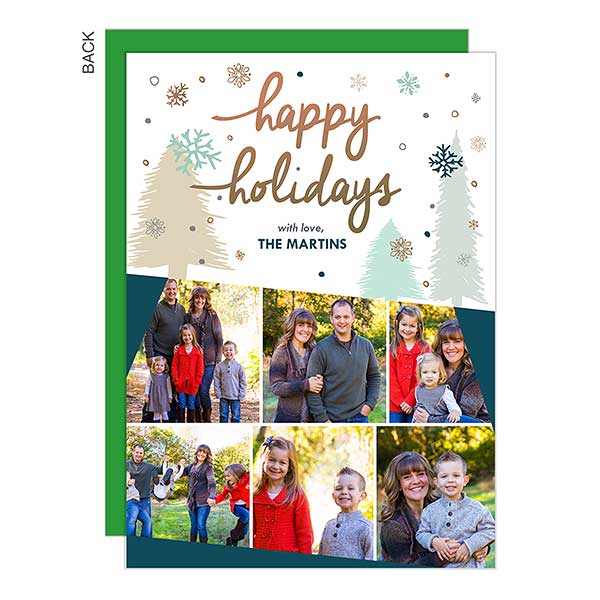 Snowflakes & Trees Custom Photo Holiday Cards - 25324