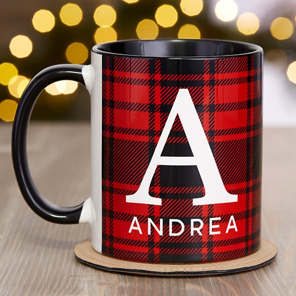 Christmas Plaid Personalized Coffee Mugs - 25358