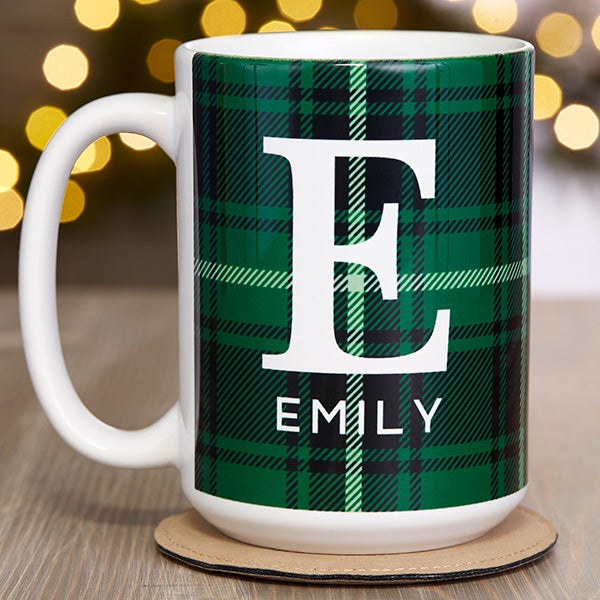 Christmas Plaid Personalized Coffee Mugs - 25358