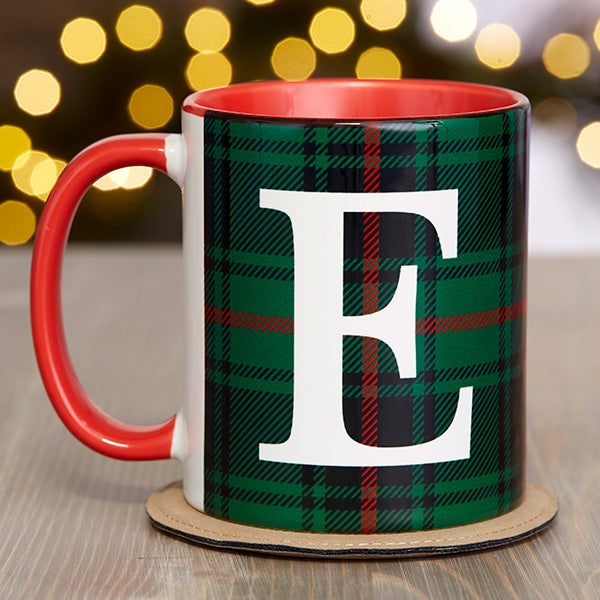 Christmas Plaid Personalized Coffee Mugs - 25358