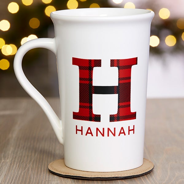 Christmas Plaid Personalized Coffee Mugs - 25358