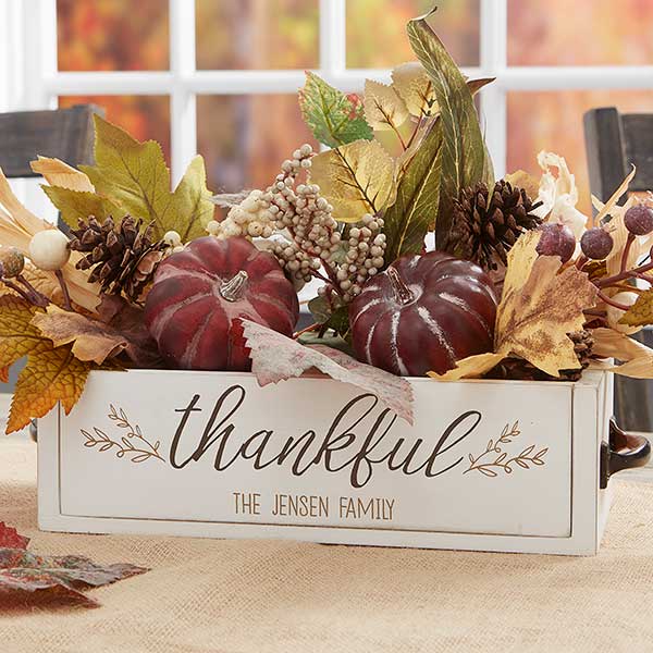 Thankful Grateful Blessed Personalized Fall Wooden Box Centerpiece - 25378