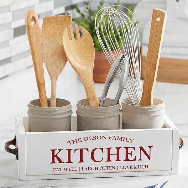 Wooden Kitchen Utensil Holder Personalized Wood Utensil Box Custom