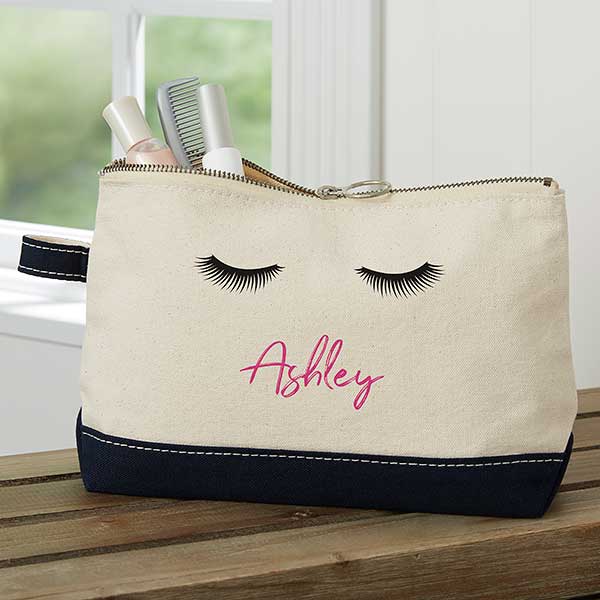 Eyelash Personalized Navy Makeup Bag