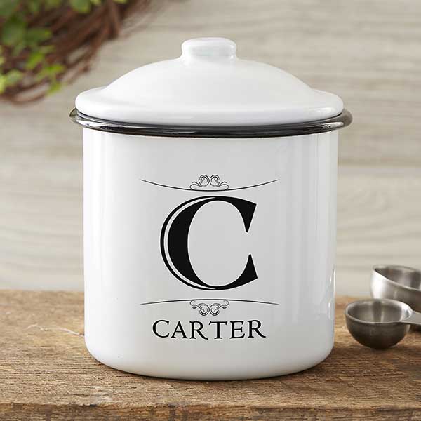 Elegant Monogram Personalized Enamel Kitchen Canisters - 25416