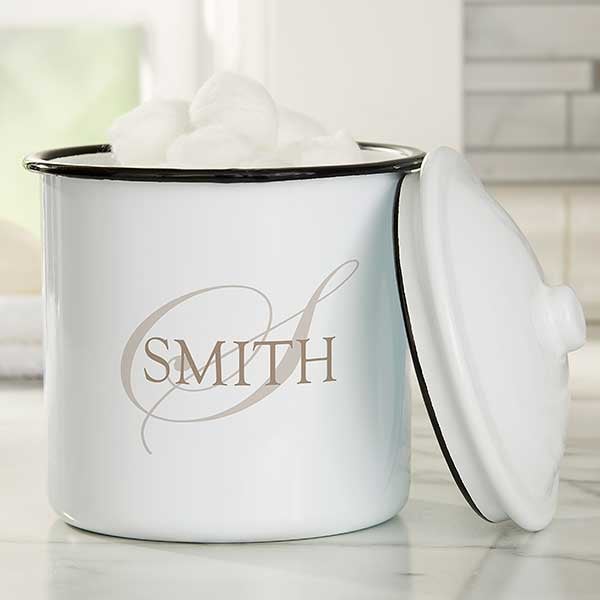 The Heart of Our Home Personalized White Enamel Bathroom Jars - 25417