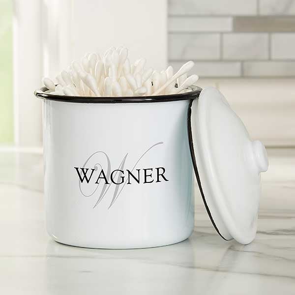 The Heart of Our Home Personalized White Enamel Bathroom Jars - 25417