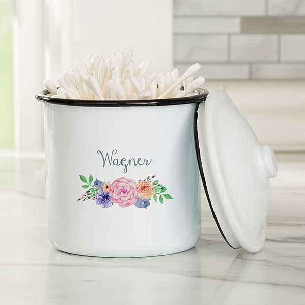 Floral Wreath Personalized Bathroom Enamel Jars - 25418