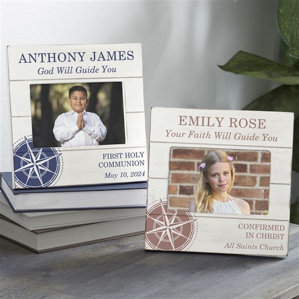 First Communion Compass Personalized Shiplap Picture Frame - 25497