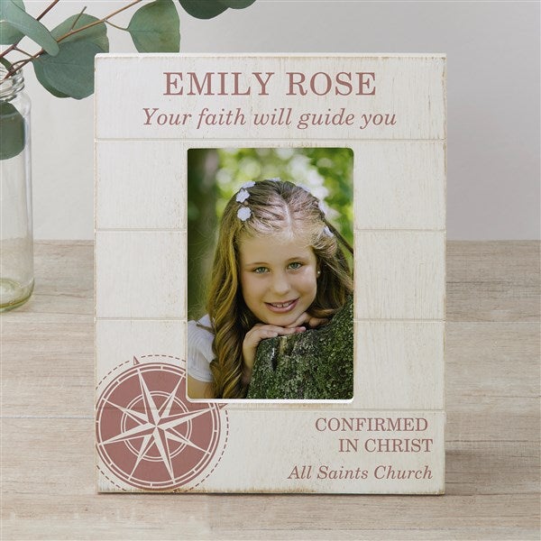 First Communion Compass Personalized Shiplap Picture Frame - 25497