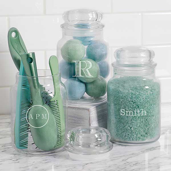 Classic Celebrations Engraved Glass Bathroom Jar