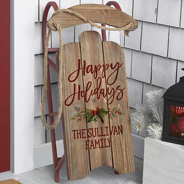 Christmas Greetings Personalized Wooden Sled Decor