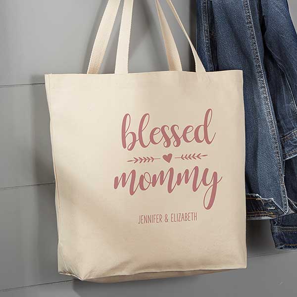 Blessed Mama Personalized Canvas Tote Bags - 25531