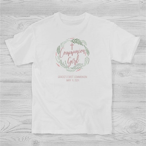 First Communion Floral Personalized Kids T-Shirt - 25589