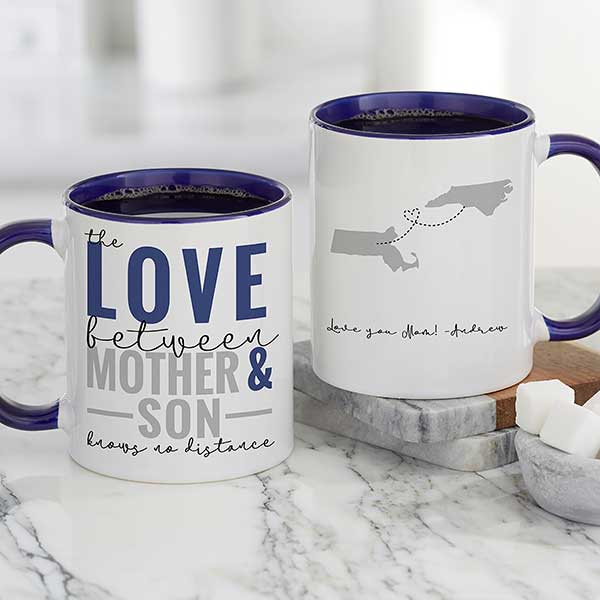 Love Knows No Distance Personalized Mom Coffee Mug - Blue