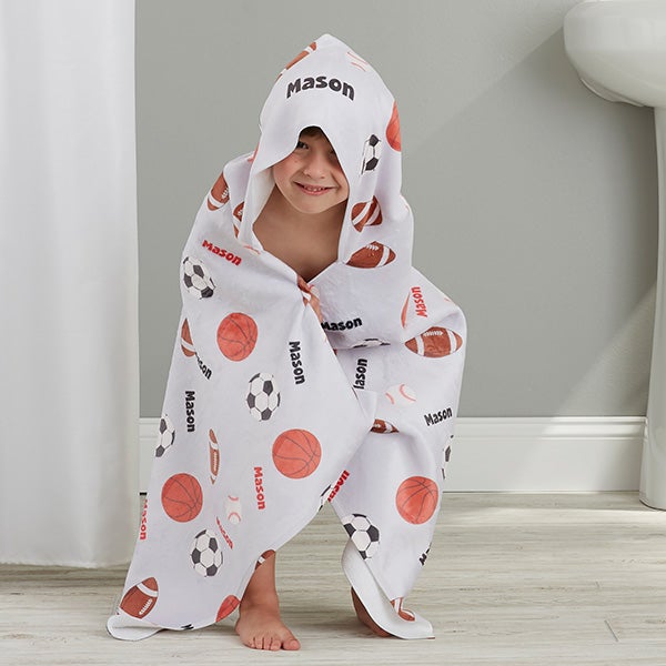 All About Sports Personalized Kids Hooded Bath Towel - 25625