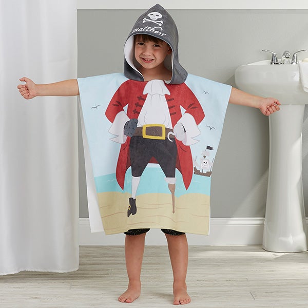Pirate Personalized Kids Hooded Poncho Bath Towel - 25630