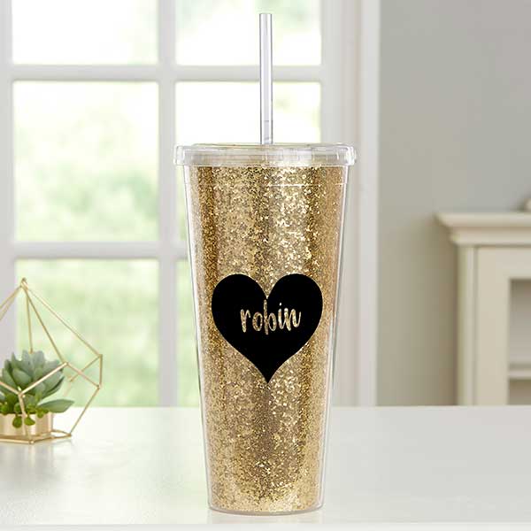 20 oz Glass Can Cold Cup w/ Lid and Straw Color Changing Hearts