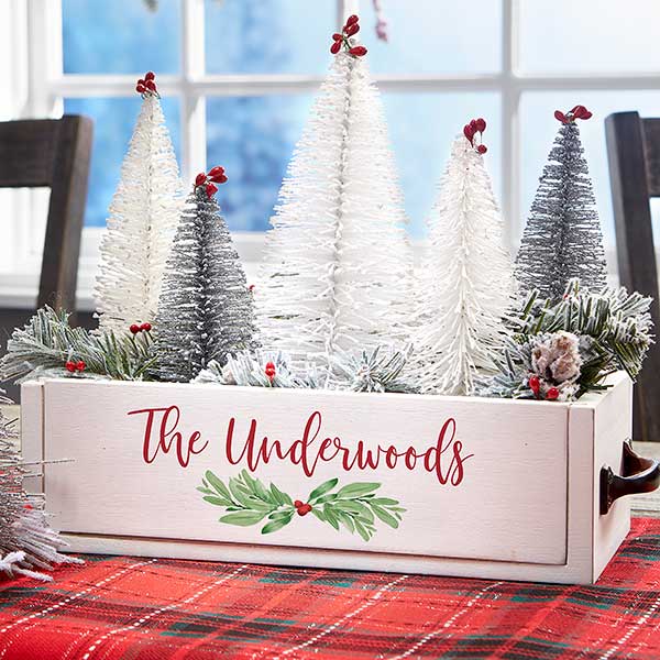 Family Name Personalized Christmas Wood Centerpiece Box