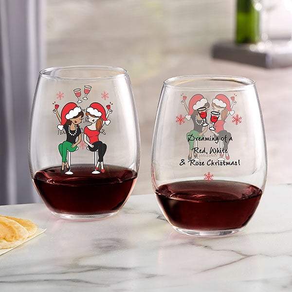 Christmas Reindeer Wine Mug Cup Festive Christmas Gifts for Wine Drinkers Stemless Wine Mug with Lid Christmas Wine Tumbler