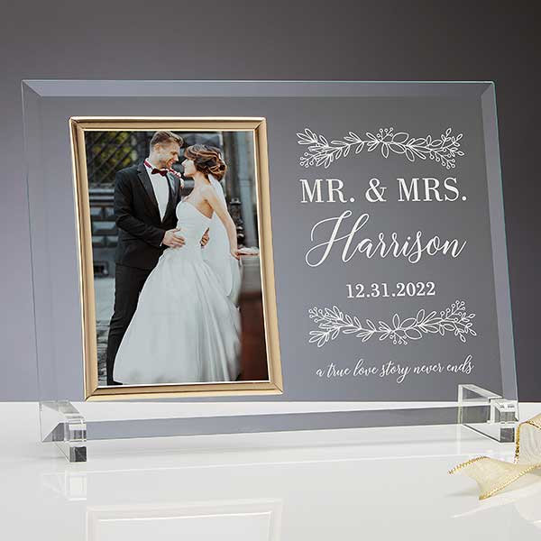Wedding Picture Frame Personalized for Couple Engraved Glass Keepsake Engagement Newlywed J Devlin Pic 319-46H EP548 4x6 Horizontal