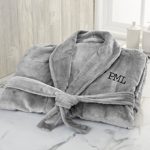 Personalized Luxury Fleece Robe For Him Grey Romantic Gifts