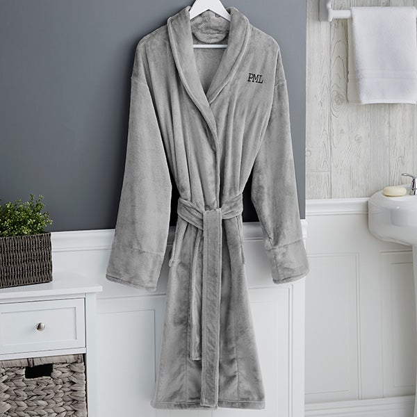 Personalized Luxury Fleece Robe For Him Grey Romantic Gifts