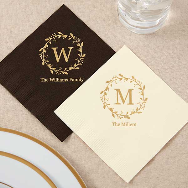 Monogram Laurels Personalized Cocktail Napkins - 25946D